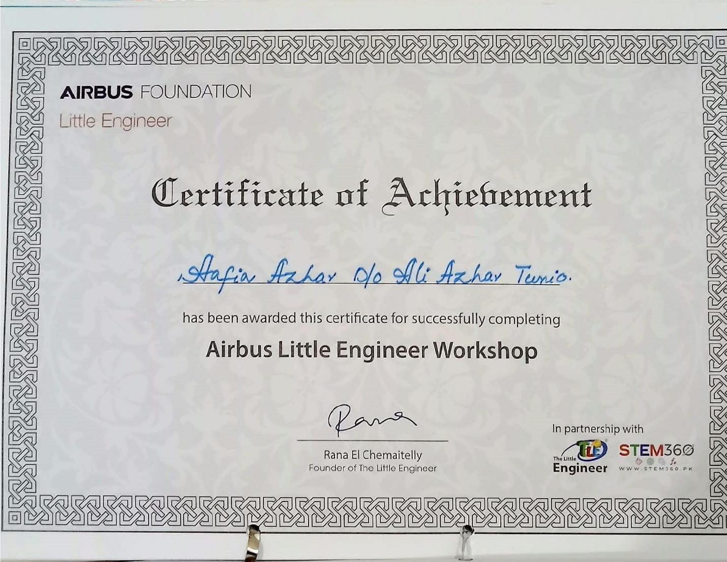Airbus Little Engineer Workshop certificate