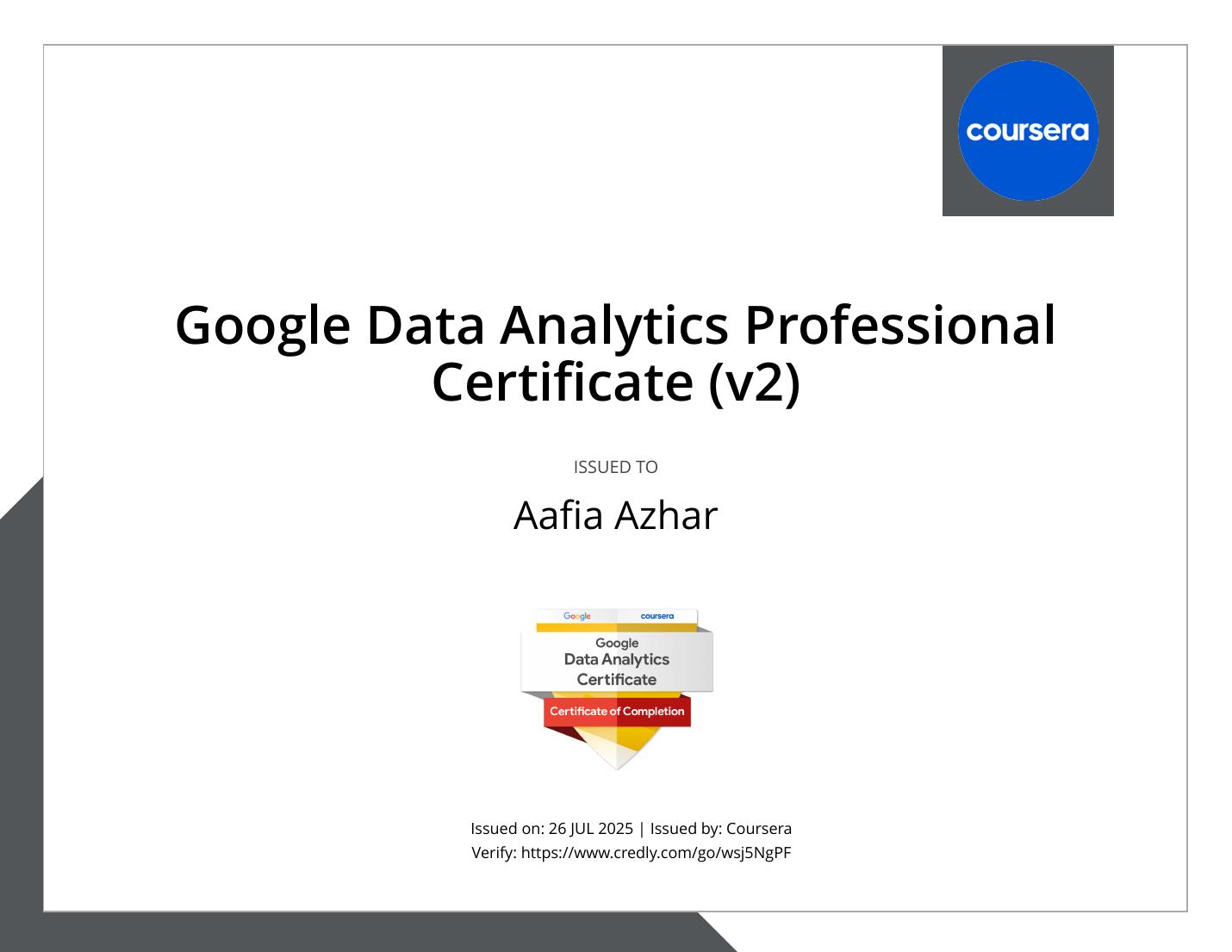 Google Data Analytics Professional Certificate Credly badge