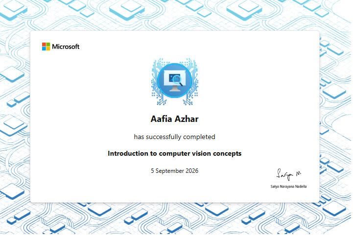 Microsoft Introduction to Computer Vision Concepts certificate