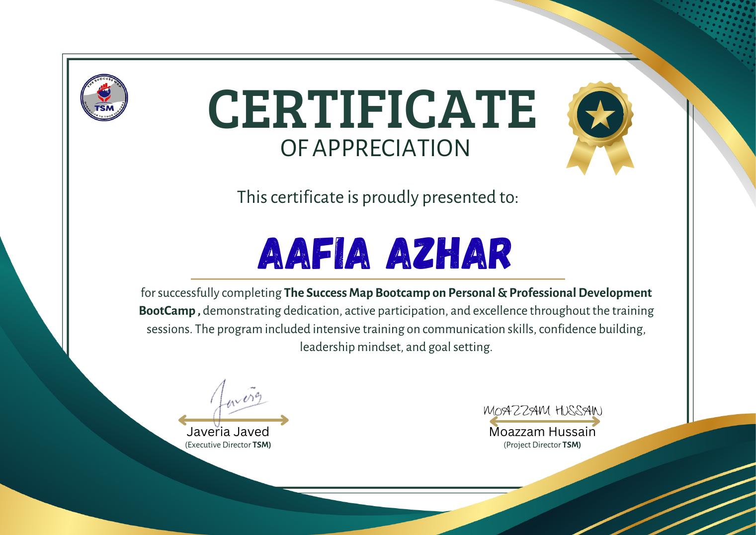 The Success Map Bootcamp certificate