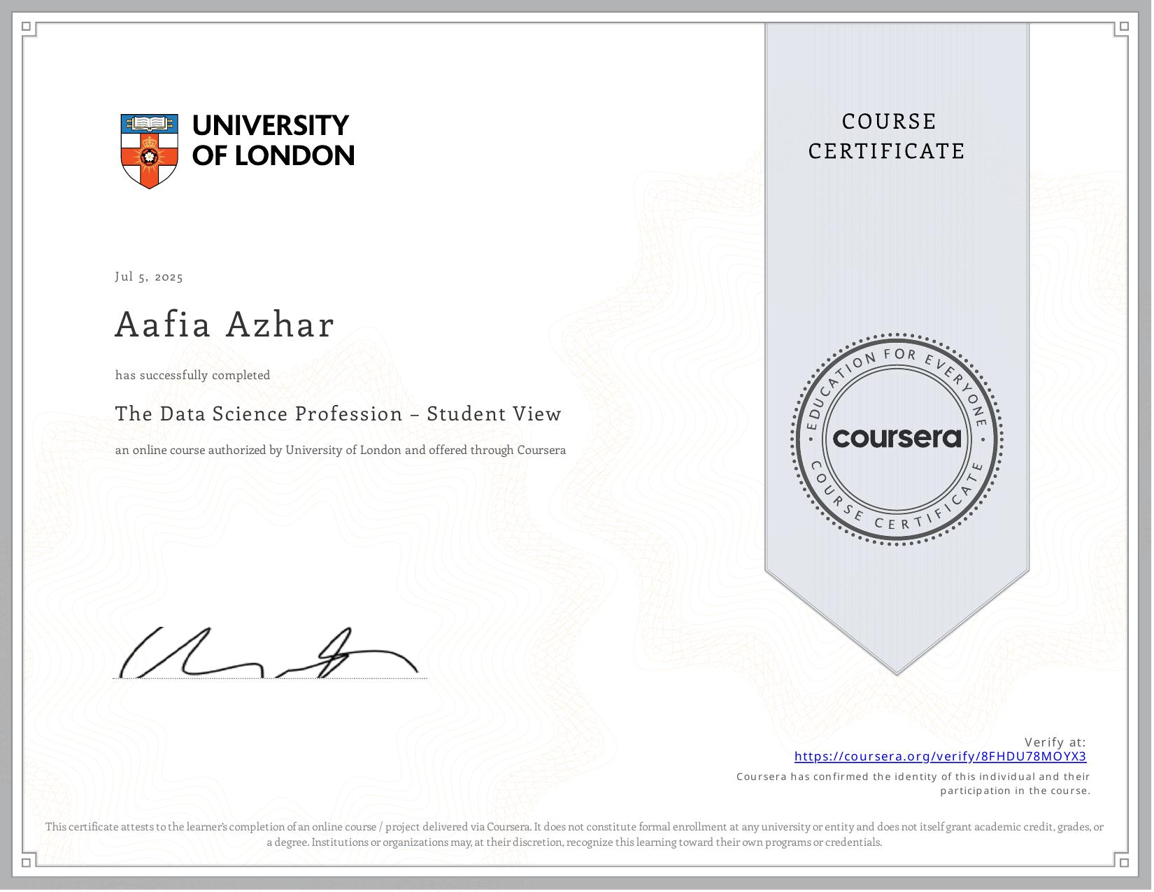 University of London The Data Science Profession certificate