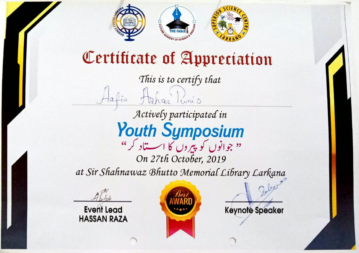 Youth Symposium 2019 participation certificate